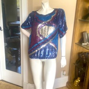 Sitara 100% Silk Multicolor Sequins Beaded Top M